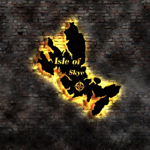 Isle of Skye  Scotland Schottland Holz Stadt AK Karte Map Wandsticker Leuchtbild Neonreklame Wandtattoo Reiseführer Silhouette  Island