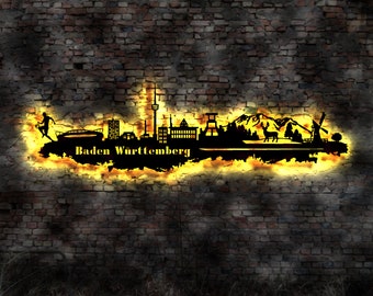 LED Skyline made of wood Baden Württemberg state