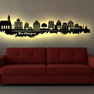 Skyline Stadt Riedlingen Baden-Württemberg LED Wandbild   Holz Stadt AK Karte Map Stadtplan Wandsticker Leuchtbild