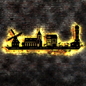 Skyline Ostseebad Graal Müritz Graal-Müritz Holz Stadt AK Karte Map Stadtplan Wandsticker Leuchtbild  Wandtattoo Reiseführer Silhouette