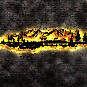 Skyline Schwarzwald  LED Wandbild   Holz Stadt AK Karte Map Stadtplan Wandsticker Leuchtbild Neonreklame Wandtattoo Reiseführer Silhouette