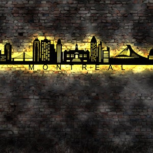 Skyline Montreal  Stadt LED Wandbild Holz Stadt AK Karte Map Stadtplan Wandsticker Kanada Neonreklame Canada