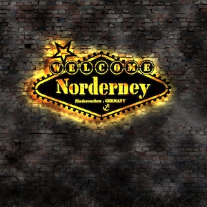 3D LED Deko Norderney Wandtattoo Skyline Aufkleber Buch Stadtplan map Wandlampe LED Wandbild Neon sign Werbung Leuchtschild Bardeko