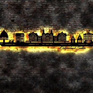 Skyline Ostseebad Sellin Wandbild Holz Stadt AK Karte Map Stadtplan Wandsticker Leuchtbild  Wandtattoo Reiseführer Silhouette