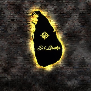 Skyline Sri Lanka LED Wandbild Holz Stadt AK Karte Map Wandsticker Leuchtbild Neonreklame Wandtattoo Reiseführer Silhouette Karibik