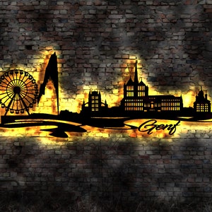 Immagine 3D LED silhouette skyline della città di Ginevra senza adesivo