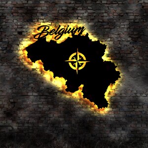 LED Skyline Belgium Belgien  beleuchtet Umriss Silhouette Bild Gemälde Zeichnung