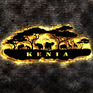 Skyline Kenia Afrika Africa Wandbild Holz Stadt AK Karte Map Stadtplan Wandsticker Leuchtbild Neonreklame Wandtattoo Reiseführer Silhouette