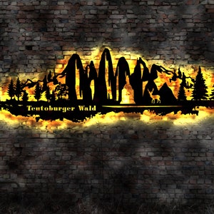 Skyline della foresta di Teutoburgo LED murale legno città AK mappa mappa adesivo da parete immagine luminosa insegna al neon tatuaggio da parete guida di viaggio silhouette