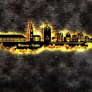 Skyline Winsen Luhe   LED Wandbild   Holz Stadt AK Karte Map Stadtplan Wandsticker Bild Wandtattoo Reiseführer Silhouette