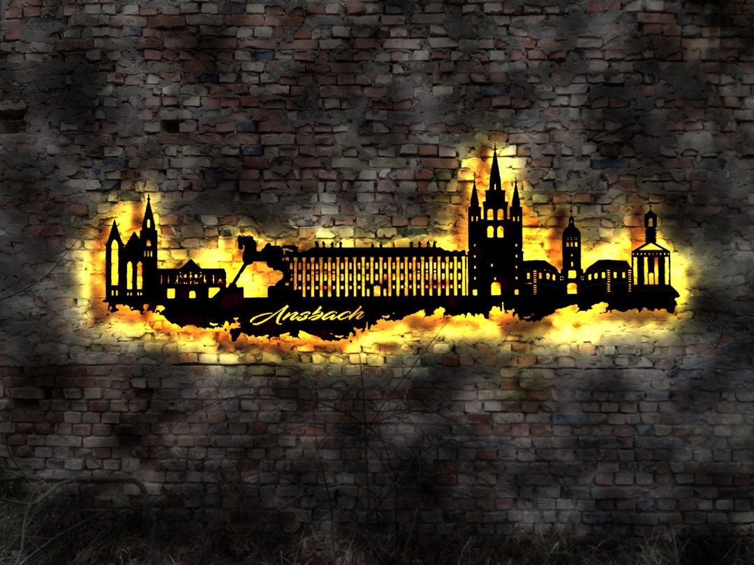 Skyline Ansbach LED Wall Picture Wood City AK Map Map City Map Wall ...
