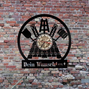 Wall Clock Clock Wooden Clock Clocks Dial Clock Brewer Guild Sign Coat of Arms Symbol Craft Brewery Beer Brewer Brewing Set