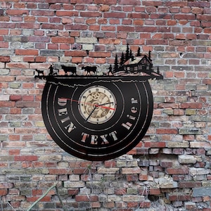 Uhr Wanduhr Skyline Alpaufzug Almzug Schweiz Exklusive dekorative Wandleuchte aus gelasertem Holz mit LED-Beleuchtung Swiss