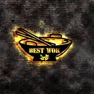 Wok LED mural pan wok pan wok burner dragon Chinese ladle spoon China restaurant snack bar sign rice cooker