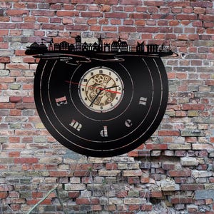 Uhr Skyline Emden  Karte Schild Wandbild Holz Stadt AK Stadt ohne Tickgeräusche Wanduhren