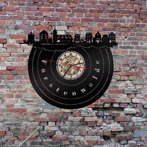 Uhr Wanduhr  Wanduhr Skyline Fürstenwalde  Stadt Pension Schild Deko Bild Aufkleber