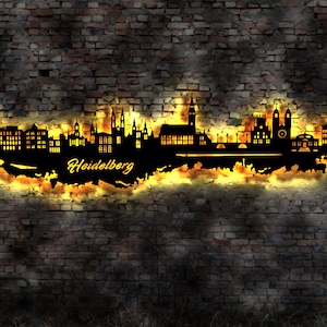 Skyline Heidelberg Uni  LED Wandbild Holz Stadt AK Karte Map Stadtplan Wandsticker Leuchtbild Neonreklame Wandtattoo Reiseführer Silhouette