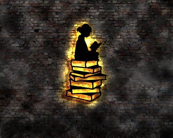 LED wall picture picture book books bookbinder library sign sticker Bibo library bookshop reading glasses magnifying glass reading