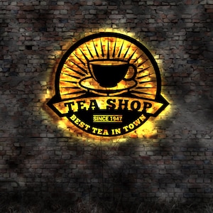 Tea Time Tea Stand Sign Shop Advertising Strainer Pot Teabag Tea Strainer Picture Tea Set no Neon sign Mural Teashop Shop Store