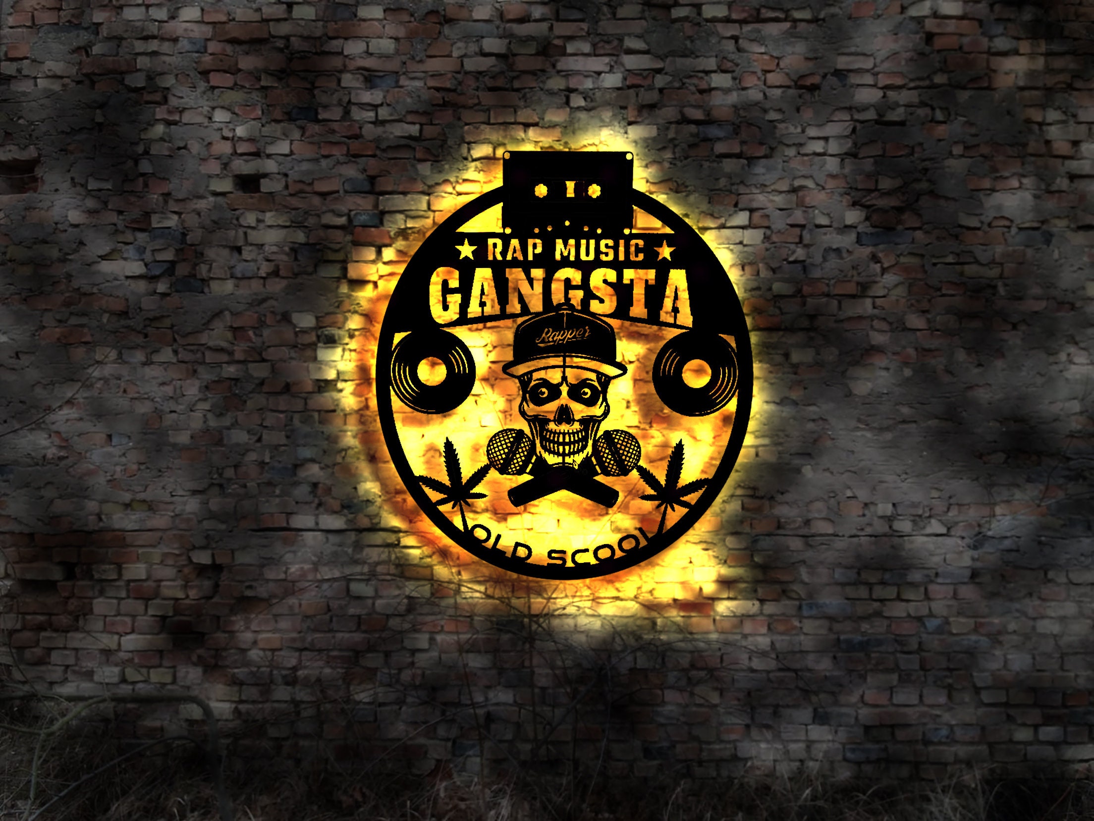 Illuminated Sign RAP Rapper Hip hop Music Vinyl T-Shirt Sticker DJ Tape  Boxes Chain Album Collection German Baseball Cap Record Ghetto Blaster