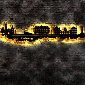 Skyline Coburg   LED Wandbild   Holz Stadt AK Karte Map Stadtplan Wandsticker Bild Wandtattoo Reiseführer Silhouette