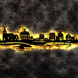 Skyline Boizenburg Elbe Stadt  LED Wandbild   Holz Stadt AK Karte Map Stadtplan Wandsticker Leuchtbild Wandtattoo Reiseführer Silhouette