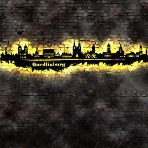Skyline Quedlinburg LED Wandbild Holz Stadt AK Karte Map Stadtplan Wandsticker Leuchtbild Neonreklame Wandtattoo Reiseführer Silhouette
