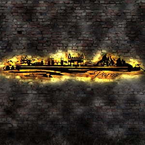 Skyline Insel Paros LED Wandbild Holz Stadt AK Karte Map Wandsticker Leuchtbild Neonreklame Wandtattoo Reiseführer Silhouette