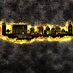 Skyline Eilenburg Sachsen  Wandbild Holz Stadt AK Karte Map Stadtplan Wandsticker Leuchtbild Neonreklame Wandtattoo Aufkleber Silhouette