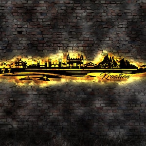 Skyline Kroatien  Insel  Urlaub  LED Wandbild Holz Stadt AK Karte Map Wandsticker Leuchtbild Neonreklame Wandtattoo Reiseführer Silhouette