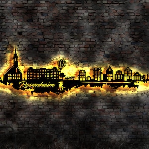 Skyline Rosenheim LED Wandbild Holz Stadt AK Karte Map Stadtplan Wandsticker Leuchtbild Neonreklame Wandtattoo Reiseführer Silhouette