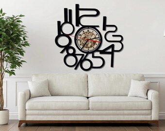 Orologio da parete silenzioso da cucina per soggiorno, design grande, senza ticchettio, unico, rotondo, in legno