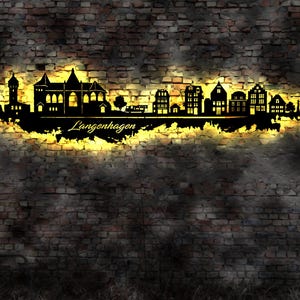 Skyline Langenhagen  Niedersachsen LED Wandbild Holz Stadt AK Karte  StadtplanWandtattoo  Silhouette