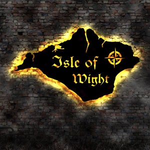 Isle of Wight UK England Holz Stadt AK Karte Map Wandsticker Leuchtbild Neonreklame Wandtattoo Reiseführer Silhouette Great Britan Island