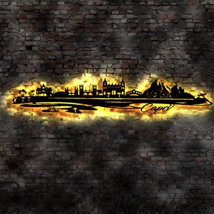 Skyline Capri Meer  Island Urlaub  LED Wandbild Holz Stadt AK Karte Map Wandsticker Leuchtbild Neonreklame Wandtattoo Reiseführer Silhouette