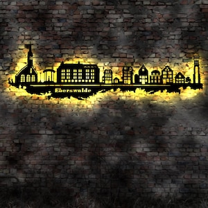 Skyline Eberswalde Brandenburg LED Wandbild Holz Stadt AK Karte Map Stadtplan Wandtattoo Reiseführer Silhouette