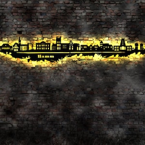 Skyline Hamm  LED Wandbild Holz Stadt AK Karte Map Stadtplan Wandsticker  Wandtattoo Reiseführer Silhouette