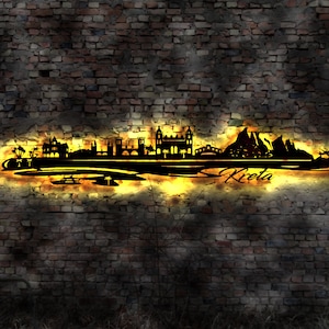 Skyline Kreta Insel  Urlaub  LED Wandbild Holz Stadt AK Karte Map Wandsticker Leuchtbild Neonreklame Wandtattoo Reiseführer Silhouette