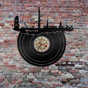 Wanduhr Uhr Holzuhr Uhren Ziffernblatt Skyline Helgoland Nordsee  Stadt  Karte Map Wandsticker Leuchtbild Neonreklame Wandtattoo Reiseführer