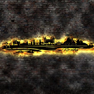 Skyline Korsika Insel  Urlaub  LED Wandbild Holz Stadt AK Karte Map Wandsticker Leuchtbild Neonreklame Wandtattoo Reiseführer Silhouette