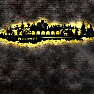 LED Skyline Pfälzerwald Wandbild Holz Stadt AK Karte  Leuchtbild Schild Bild  Wandtattoo Reiseführer Silhouette