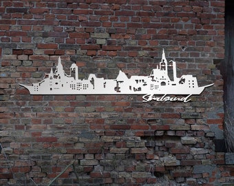 Panneau Mural Métallique Skyline De Rostock – Acier Corten, Décoration Intérieure/expo