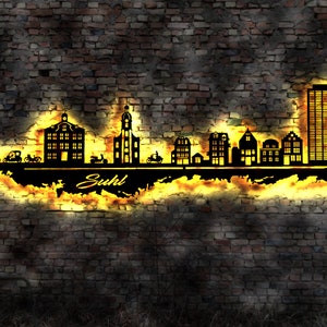 Skyline Suhl LED muurschildering hout stad AK kaart kaart stadsplattegrond muursticker lichtbeeld neonbord muurtattoo reisgids silhouet