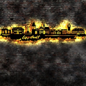 Skyline Lippstadt LED Wandbild Holz Stadt AK Karte Map Stadtplan Wandsticker Leuchtbild Neonreklame Wandtattoo Reiseführer Silhouette