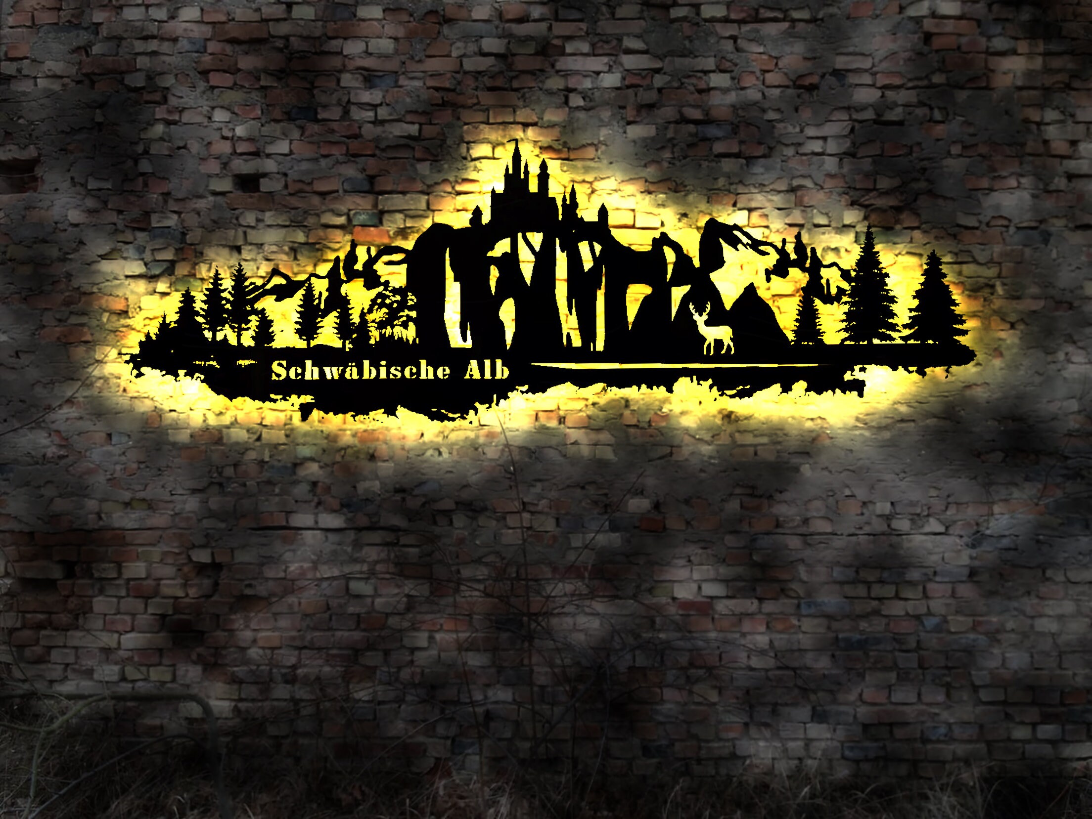 LED Skyline Swabian Alb Alp Mural Wood City AK Map Illuminated