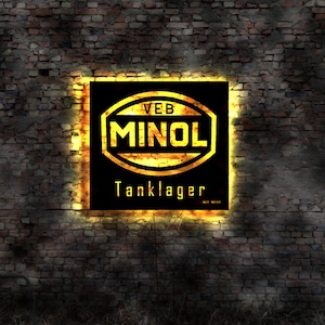 VEB Minol Tanklager illuminated sign no metal sign tin sign enamel sign