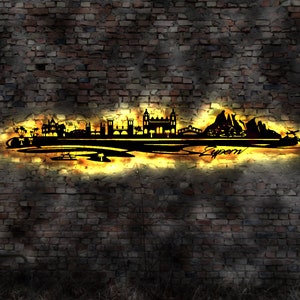 Skyline Zypern Island LED Wandbild Holz Stadt AK Karte Map Stadtplan Wandsticker Leuchtbild Neonreklame Wandtattoo Reiseführer Silhouette