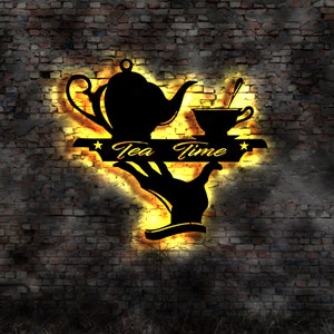 Tea Time Tea Stand Sign Shop Advertising Strainer Pot Teabag Tea Strainer Picture Tea Set no Neon sign Mural Teashop Shop Store