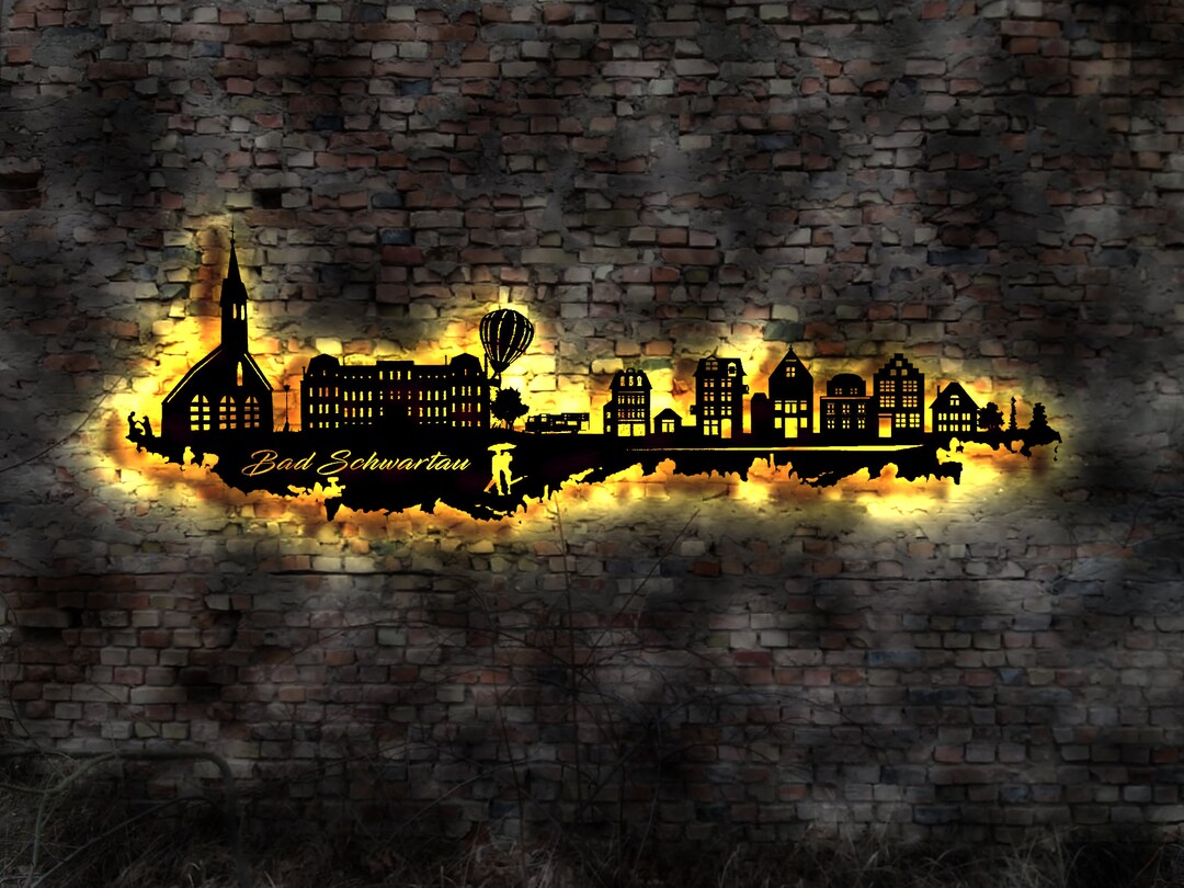 Skyline Bad Schwartau LED Wall Picture Wood City AK Map Map City Map ...