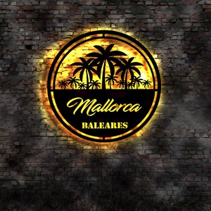 Décoration LED 3D Majorque Baléares Espagne Guide de voyage Tatouage mural Skyline Autocollant Livre Tropic Island Silhouette Aimant de réfrigérateur Paradis
